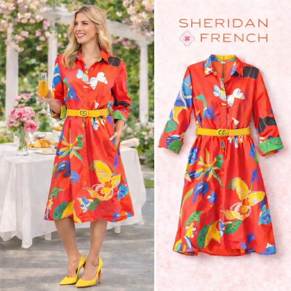 Sheridan French, Bold Abstract Print Lightweight Shirt Dress Boho Resort Size L - Picture 7 of 9